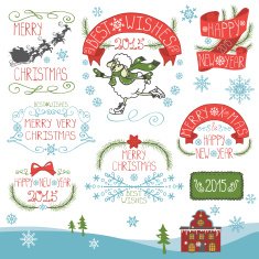 Vintage Christmas New Year Calligraphic badges set eps