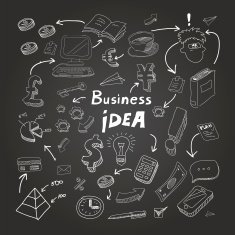 Business doodles chalk on blackboard illustration