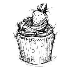 Hand drawn vector illustration - Sweet cupcake with strawberry