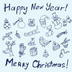 Christmas sketch Congratulations with New year in Typographic style N4