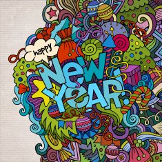 New year hand lettering and doodles elements background N5