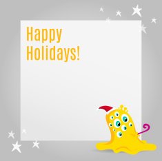 Christmas background with cute yellow monster and space for text