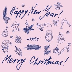 Christmas sketch Congratulations with New year in Typographic style N5