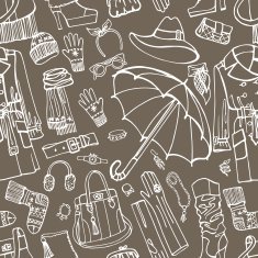 Females outerwear accessories seamless pattern Outline Sketchy N2