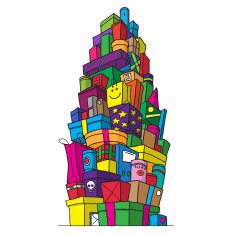 mountain of gifts vector Doodle color N2