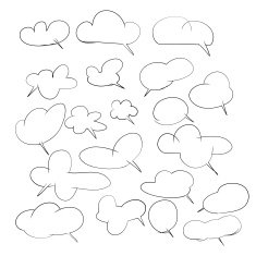 Hand drawing set of cloud for adding text or speech
