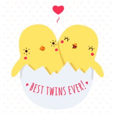 Cute twins baby chicken in egg vector card and background