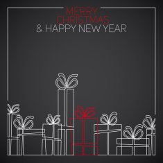 Vector simple line drawing christmas card presents