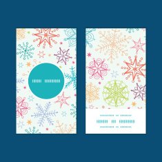 Vector colorful doodle snowflakes vertical round frame pattern business cards N3