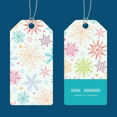 Vector colorful doodle snowflakes vertical stripe frame pattern tags set N2