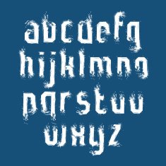 Lowercase white graffiti letters drawn with ink brush acrylic