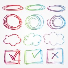 colorful hand drawn frames and cloud bubble doodles