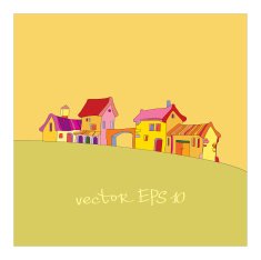 small village painted in cartoon style N2