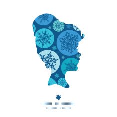 Vector round snowflakes girl portrait silhouette pattern frame