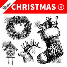 Hand drawn sketch winter Christmas set N2