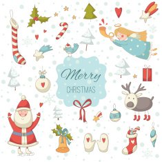 Cute colorful Christmas set with Santa Claus