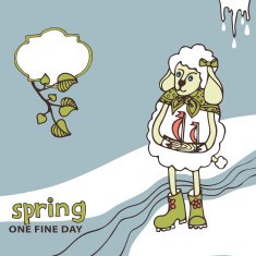 Cute sheep girl with ship Spring doodle N2