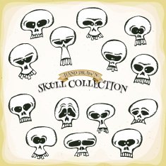 Comic Hand Drawn Skull Head Set