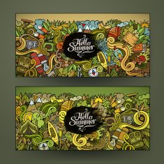 Vector banner templates set doodles camping