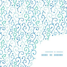 Vector blue abstract swirls frame corner pattern background