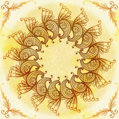 Hand drawn circular beige ornament N20