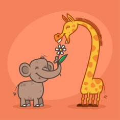 Concept characters elephant flower and giraffe