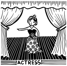 black and white doodle sketch ink drawing of actress engraving