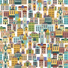 seamless pattern with cartoon buildings