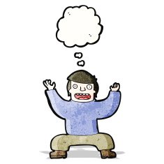 cartoon man with thought bubble squatting N2