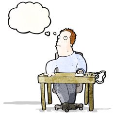 cartoon man working at desk N8