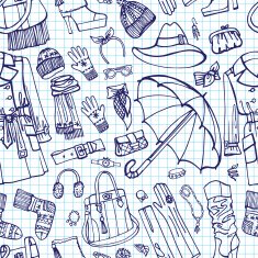Coat and accessories in seamless pattern Sketchy Notepaper