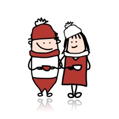 Couple walking with coffee cups cartoon for your design