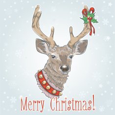 Christmas vintage postcard with deer N3