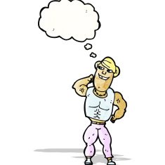 cartoon body builder with thought bubble N17