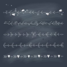 Set of hand drawn floral elements on blackboard