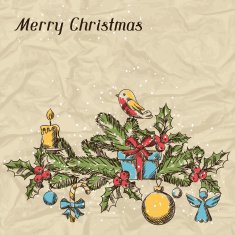 Merry Christmas hand drawn invitation card template N4