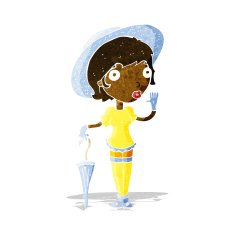 cartoon woman in summer hat waving N15