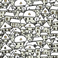 Winter city sketch seamless pattern for your design