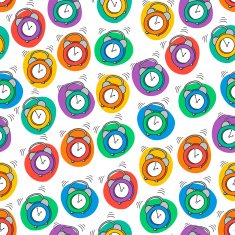 Seamless pattern with the alarm clock Time background Vector illustration