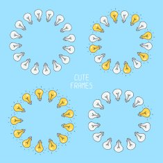 Hand drawn frame of light bulbs Idea symbol Vector illustration
