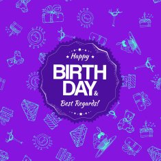 Purple birthday seamless pattern with hand drawing elements N2