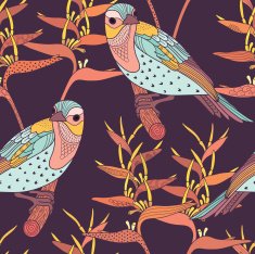 Seamless floral pattern with birds N3