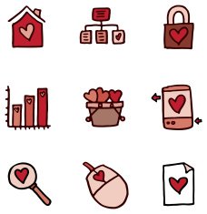 Love heart icon set