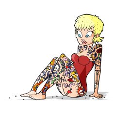cartoon tattoo girl in swimsuit N14