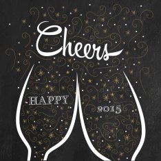 Two champagne flutes with golden doodle bubbles