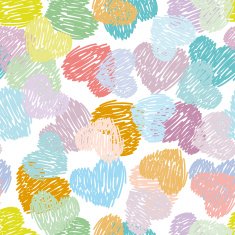 Seamless pattern with sketch hearts Pastel color on white background