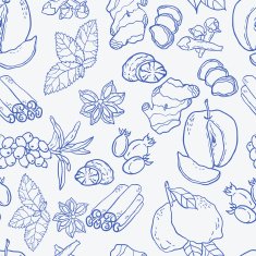 Seamless vector pattern with spices berries ruits for autumn beverages