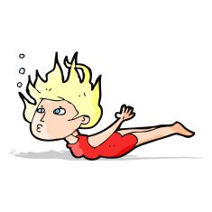 cartoon woman swimming underwater N16