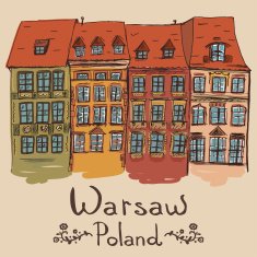 Sketch of buildings at market square in Warsaw Poland