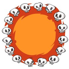 Cartoon Skulls Round Frame on White Background